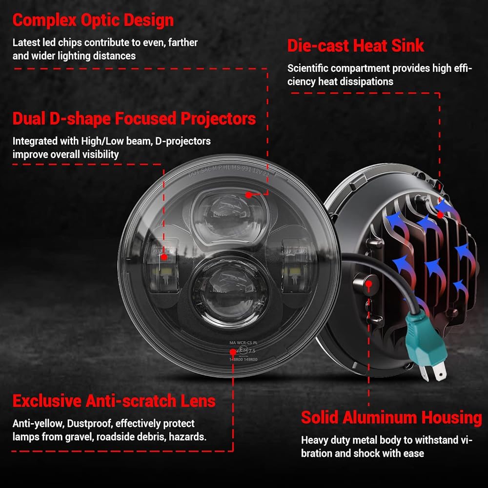Z-OFFROAD Motorcycle 7 Inch LED Headlight DOT Kit Harley-Davidson Touring Street Glide Road King Special Electra Glide Ultra Classic Fatboy Heritage Softail Switchback Black