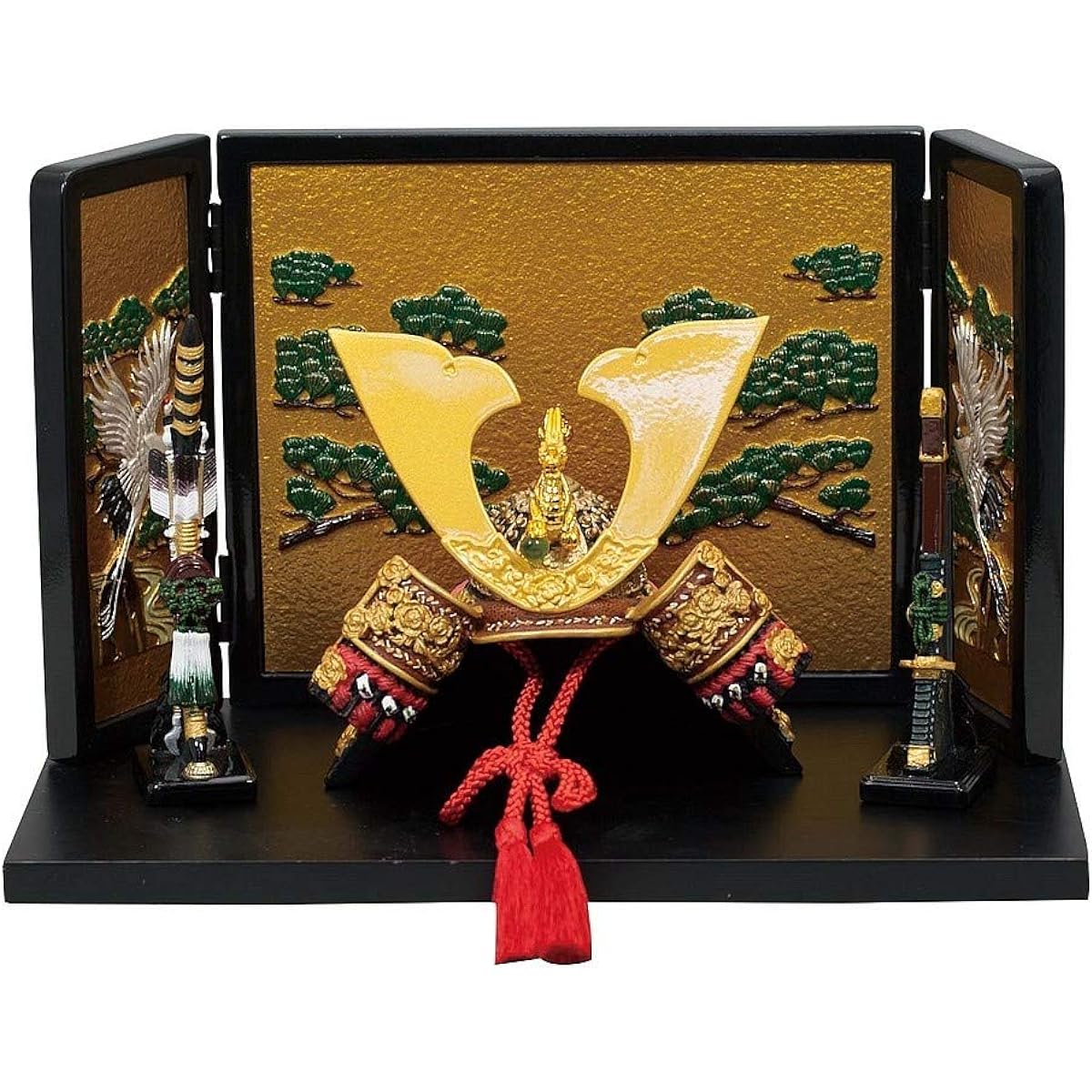 [Mini May Doll] 5292 Kabuto with Red Painting Folding Screen (with Hair Duster)