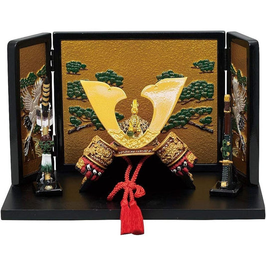 [Mini May Doll] 5292 Kabuto with Red Painting Folding Screen (with Hair Duster)