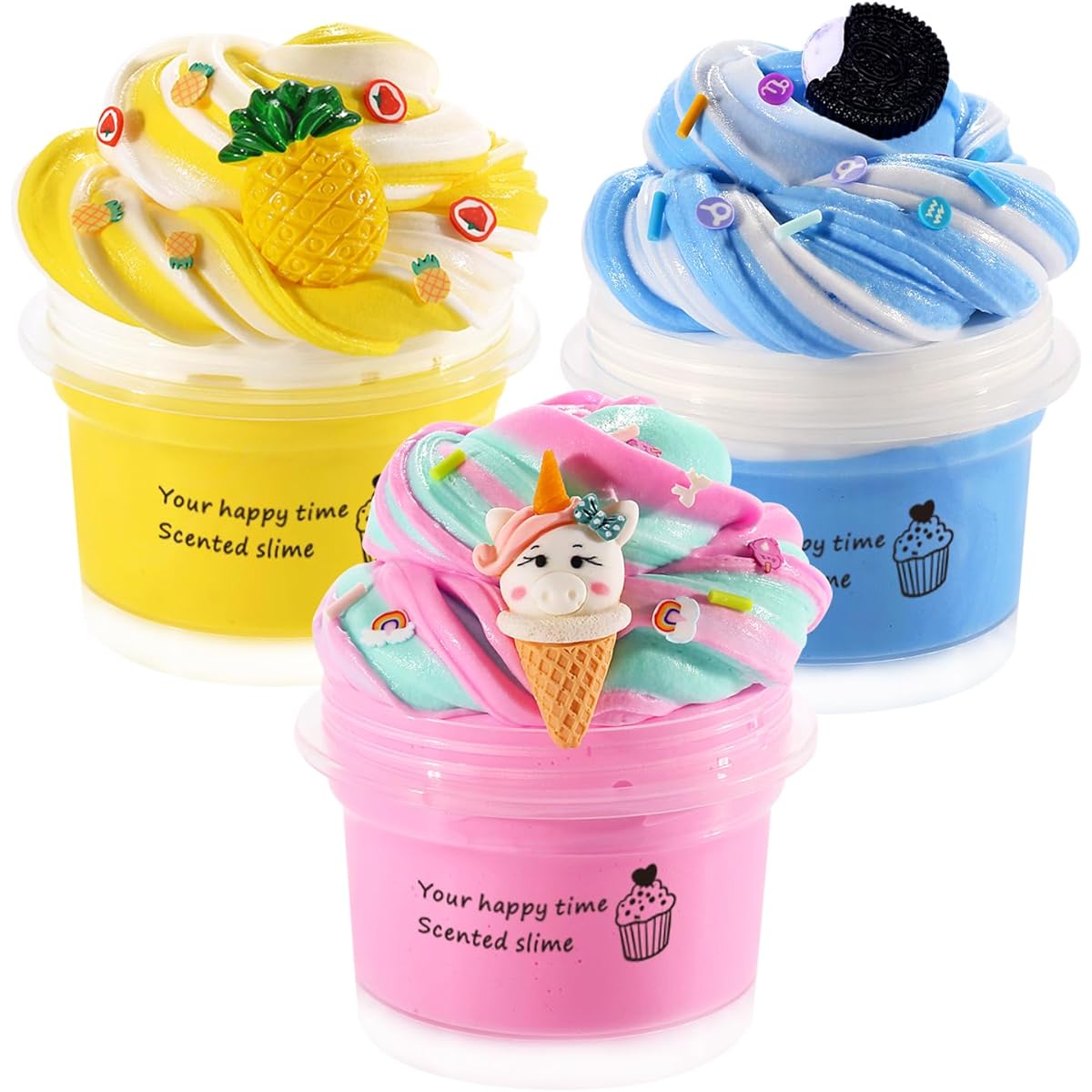Sunool 3 Pack Dual Color Butter Slime Kit, Non Sticky, Super Soft Sludge Toys, Birthday Gifts for Kids, DIY Putty Slime Party Favors, for Girls & Boys