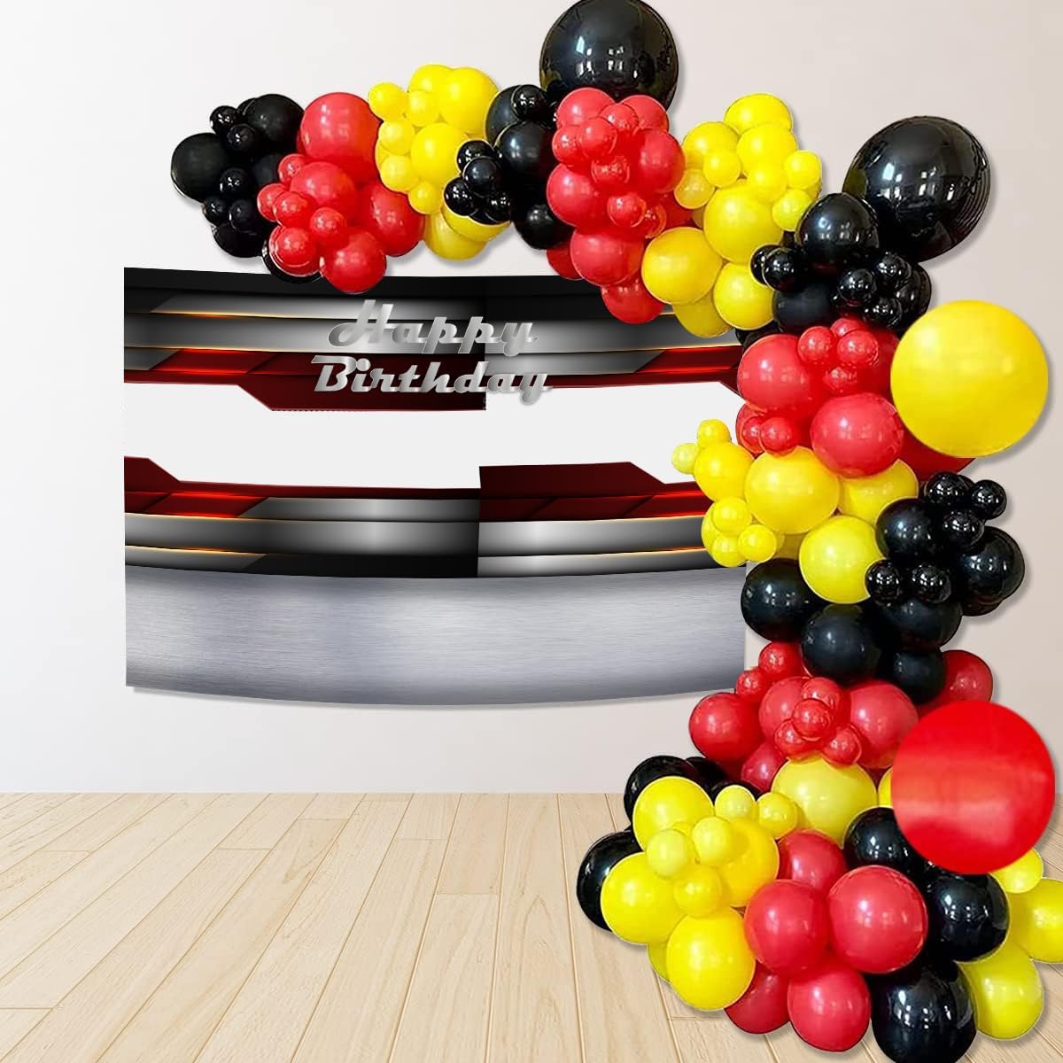 Car Theme Birthday Party Supplies Balloon Arch Garland Kit 104 Pieces 5x3ft Racing Car Happy Birthday Background Decorations for Kids Boys Anniversary Birthday Party Supplies