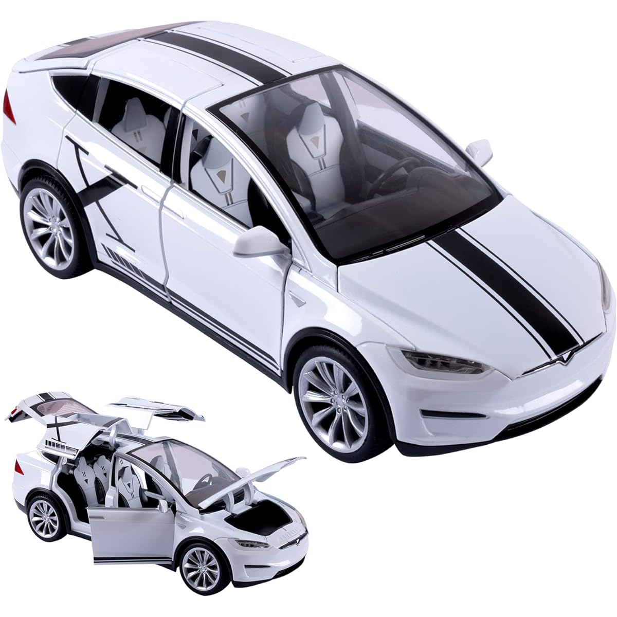 FESVASDEE Model Car 1/20 Scale Sports Racing Version Pull Back Car Diecast Car Metal Model Car with Sound and Lights for Kids Ages 3+ White