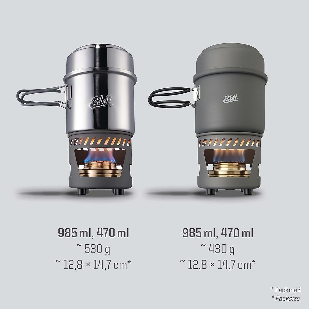 Esbit Outdoor Stainless Steel Cook Set 985ml with Alcohol Burner ESCS985ST0