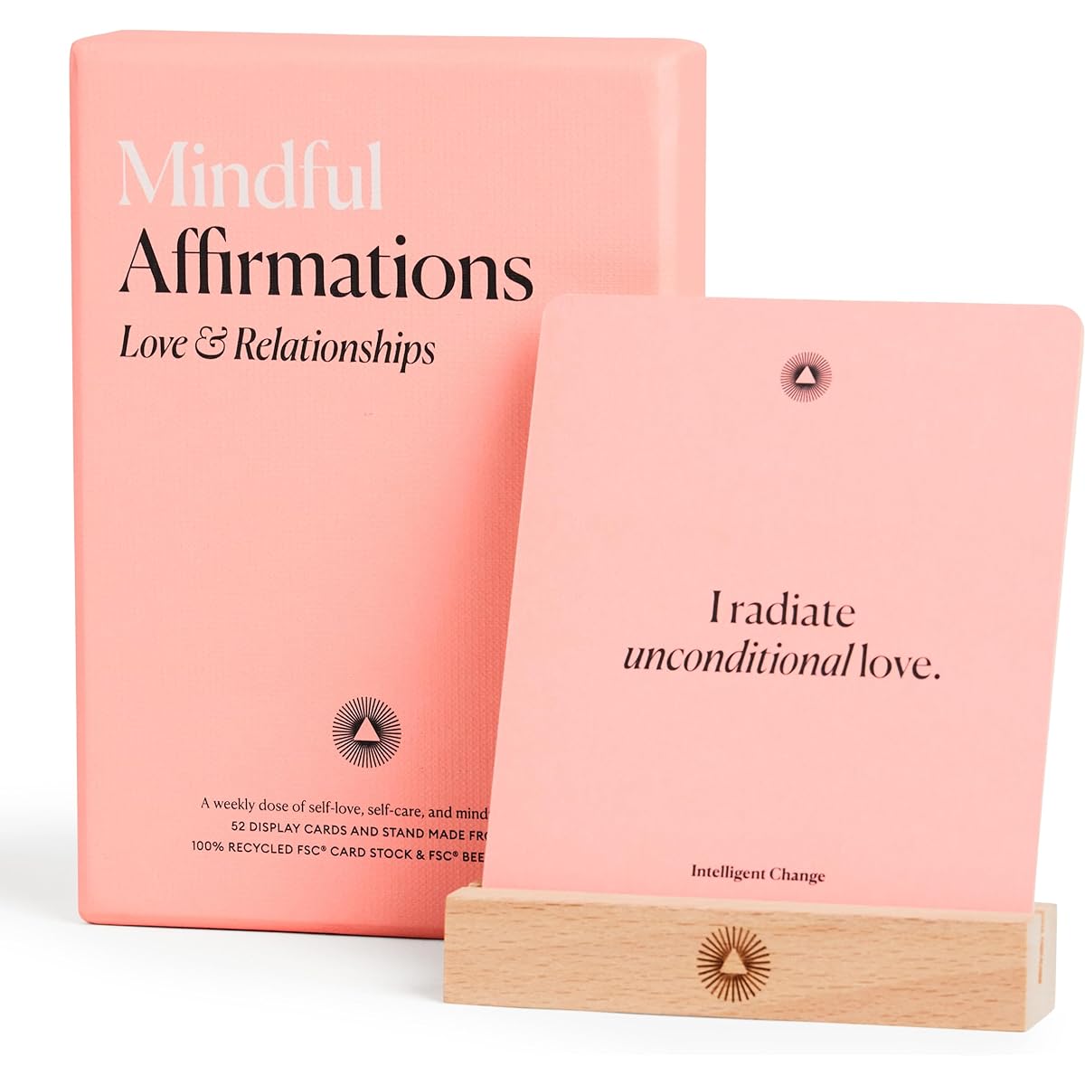 Intelligent Change 52 Mindful Affirmation Cards Love and Relationships, Daily Inspirational Quotes, Self-Care Positive Affirmation Cards with Stand Gifts for Women Mother's Day Gifts