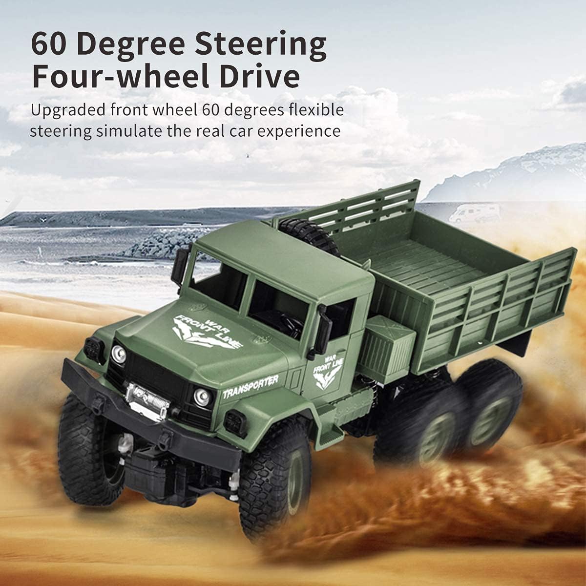 XINGRUI 50min RC Military Truck JJRC Q69 Off-Road Remote Control Car 2.4Ghz 4WD 1:18 Scale Toy Vehicles for Kids Boys Gifts