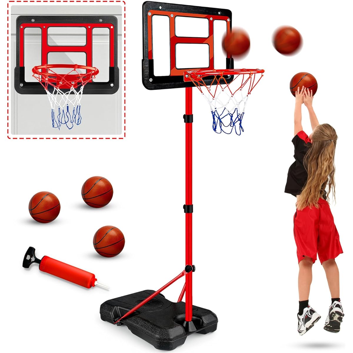 Basketball Hoop for Kids, Adjustable Basketball Set with Stand, Toddler Basketball Toys for Ages 3, 4, 5, 6, 7, 8, Indoor Outdoor Backyard Sports Game Gift