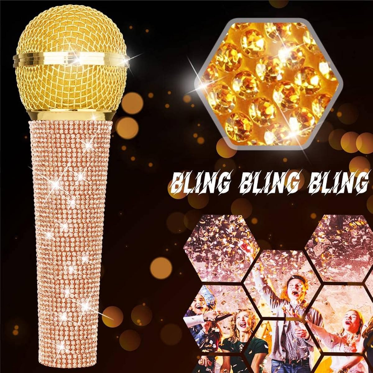RhymKawa RS58 Rose Gold Bling Cardioid Dynamic Vocal Wired Microphone Singing Karaoke Microphone Metal Handheld with Bling Crystal Cover