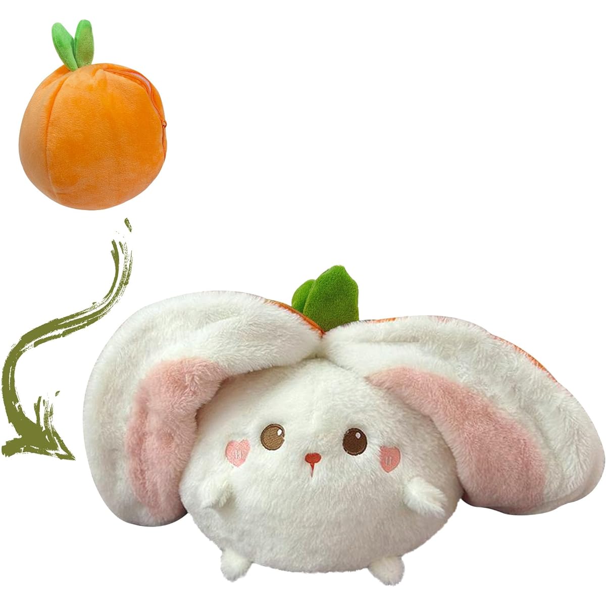MIAODAM Reversible Persimmon Transforms Into Bunny Zipper Plush Toy Funny Rabbit Stuffed Animal Persimmon Plush Toy Gift for Baby and Adult (Persimmon Bunny 10 Inch)
