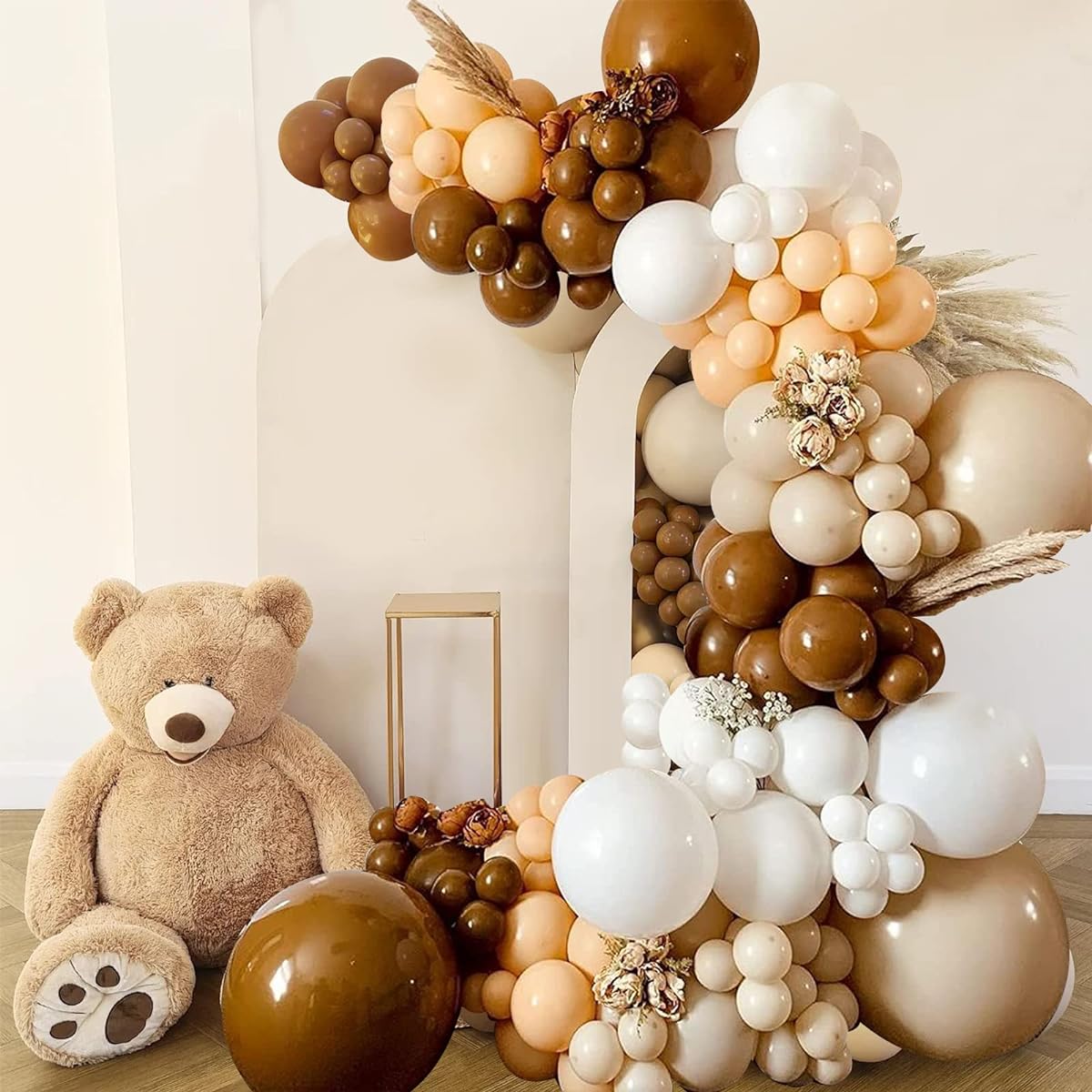 Coffee Brown Balloon Garland Kit - 127pcs DIY Balloon Arch Kit with Dark Brown and Beige Balloons for Teddy Bear Baby Shower Woodland Birthday Wedding Fall Theme Party Decorations