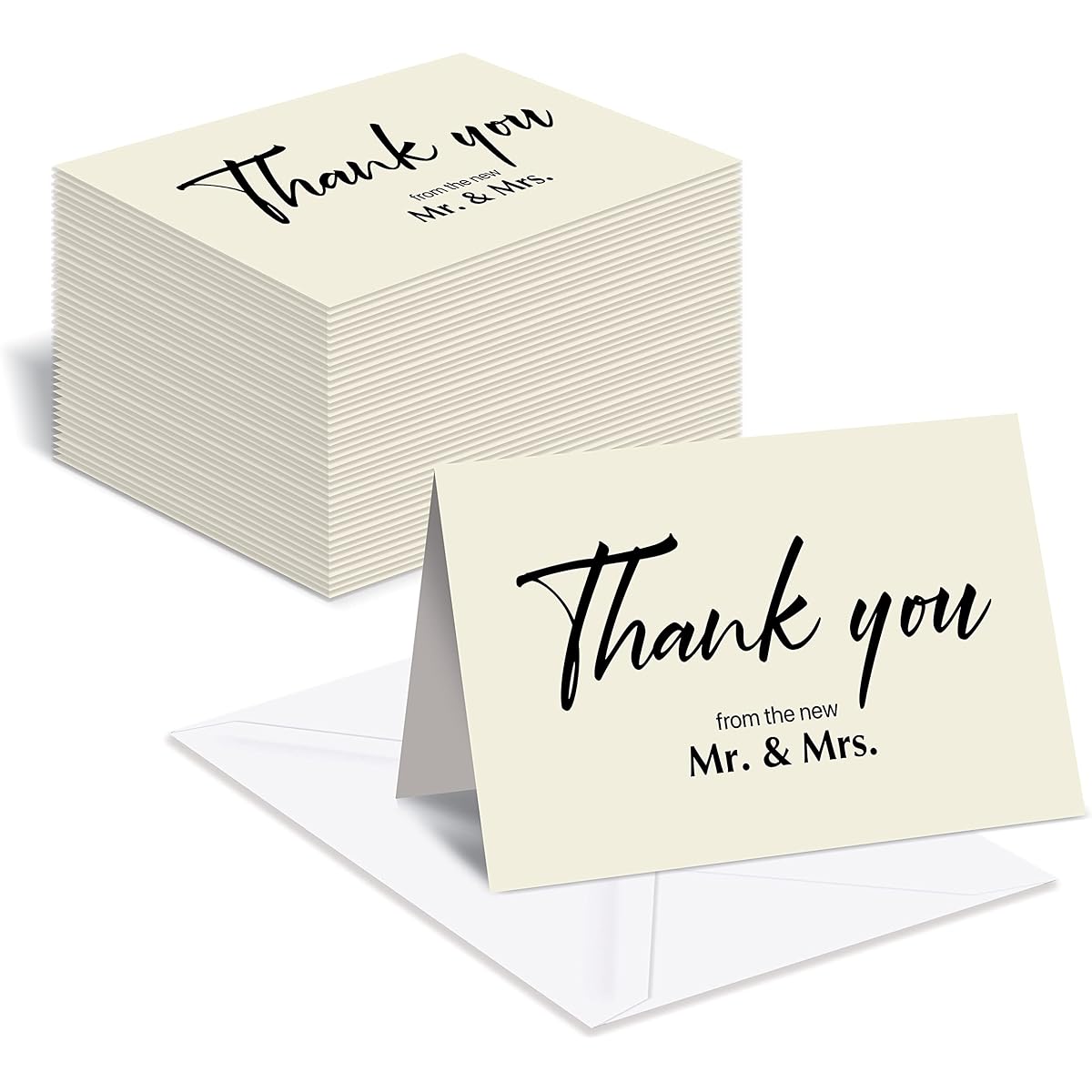 Better Office Products Wedding Thank You Cards with Envelopes, 120 Pack Thank You Cards New Mr and Mrs 4 x 6 Inch Blank Cards Wedding Thank You Notes, 120 Count Box Set