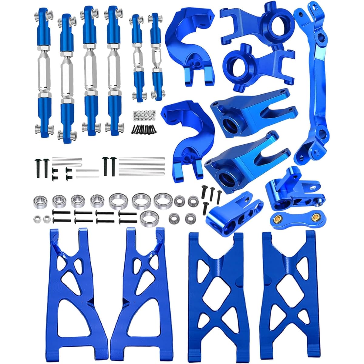 HopsupRC Upgrade Arm & Front Steering Block, Knuckle & C Hub, Caster Block, Rear Hub & Turnbuckle, Camber Link, Steering Bell Crank, Drag Link with Ball Bearing for 1/10 Arrma Senton/Granite 4X4, Blue