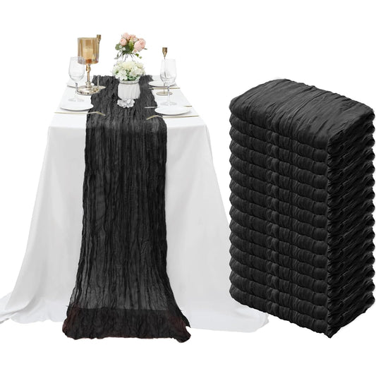 15 Pack Black Cheesecloth Table Runner 10Ft Gauze Cheese Cloth 35x120 Inch Boho Table Runner Romantic Table Runner Long Table Cover for Wedding Birthday Party Bridal Shower Reception Table Décor