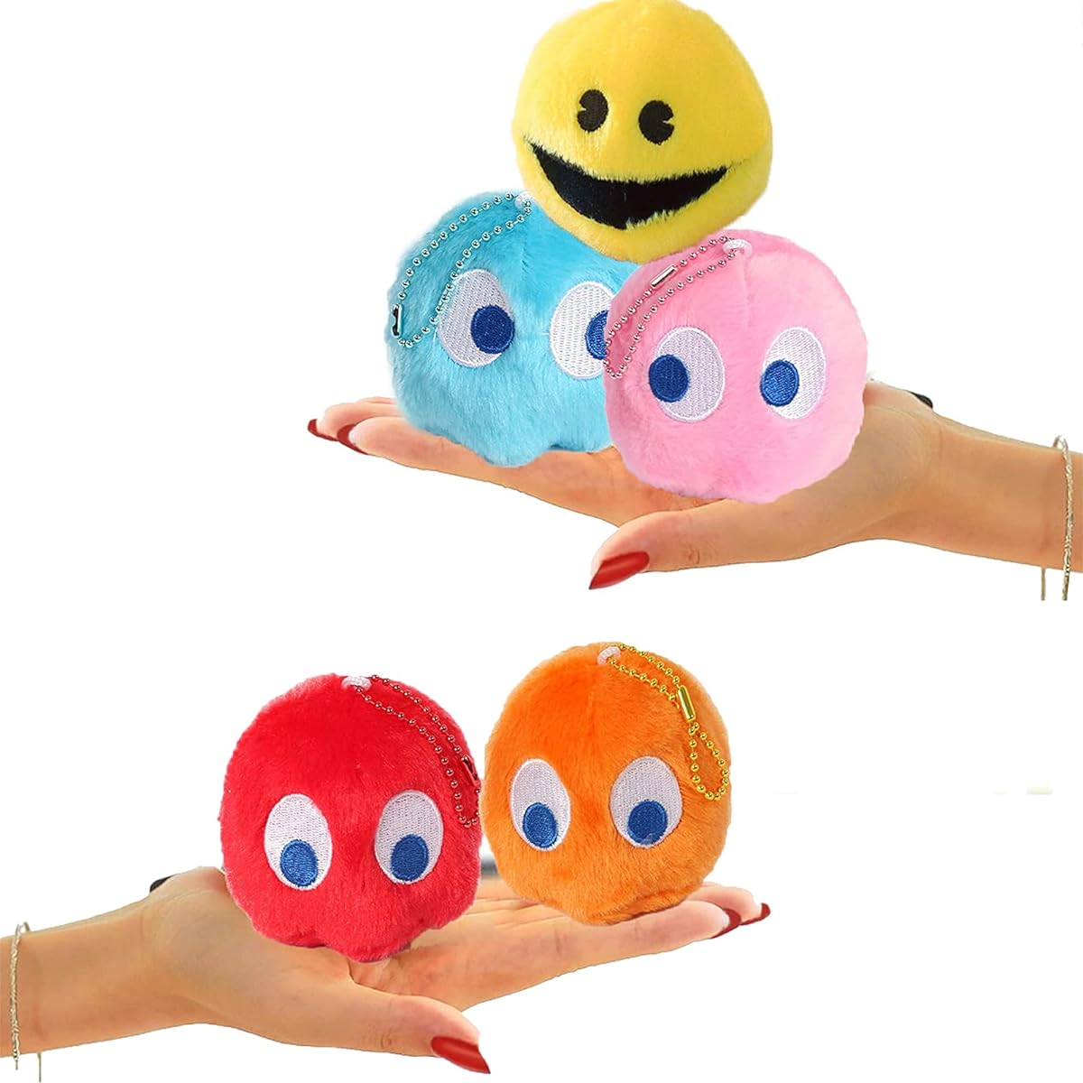Set of 5 Pac-Man Plush Keychains, Super Soft and Cute 3" Pac-Man Plush Backpack Handbag Party Decoration Wedding Decoration