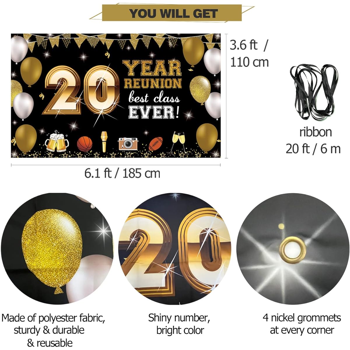 PHXEY 20 Year Class Reunion Party Decoration Backdrop 20th Grade Class Reunion Party Banner 2003 Class Reunion Photo Props Yard Sign Poster Welcome Back Decoration for Outdoor Indoor Fabric PHXEY