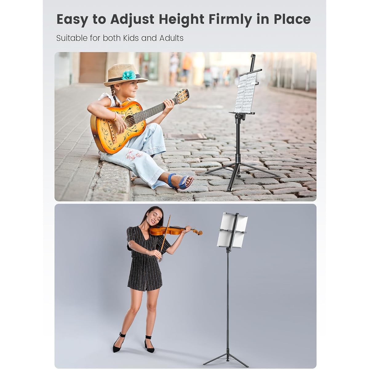 ANXRE Music Stand for Sheet Music, Portable Foldable Music Stand with Carry Bag for Kids/Adults/School/Orchestra/Symphony/Travel/Home