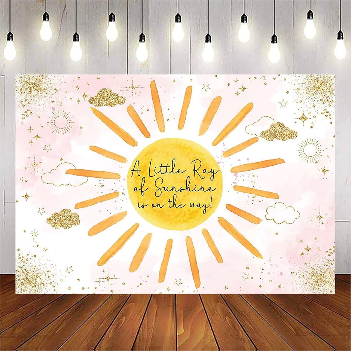 Avezano Sunhine Baby Shower Backdrop for Baby Girl A Little Ray of Sunshine is On The Way Photo Backdrop Glitter Cloud Baby Shower Party Decoration Banner Backdrop Supplies (Pink 8x6ft)