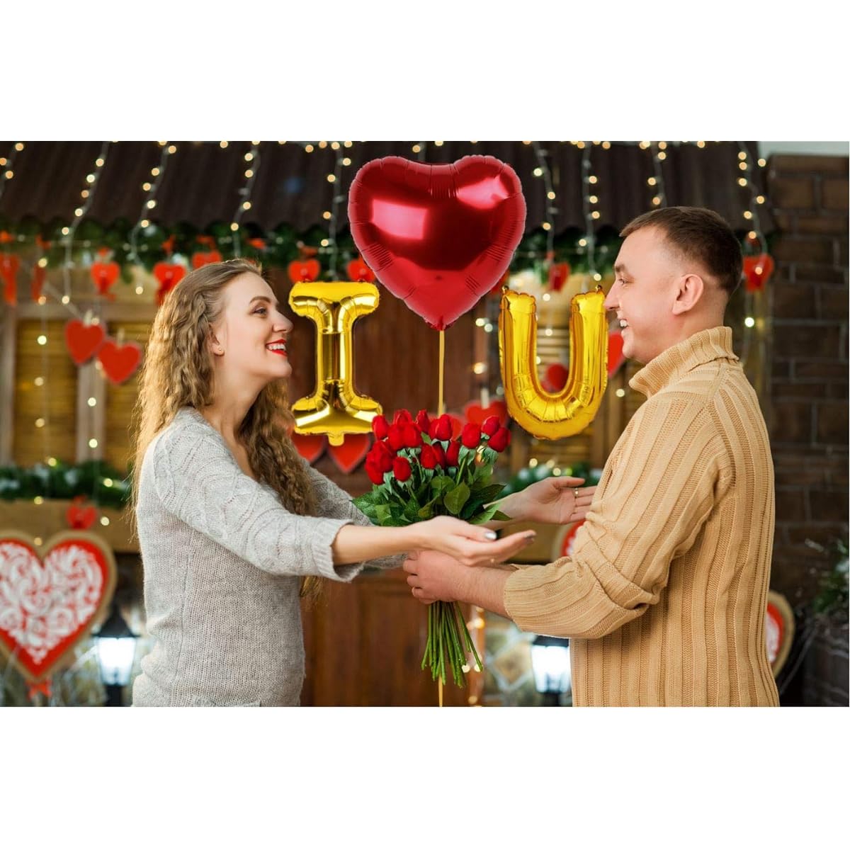 I Love You Balloons Gold for Him or Her - I Heart U Love Balloons Red and Gold for Valentine Decorations Will You Marry Me Proposal Engagement Wedding Party Supplies