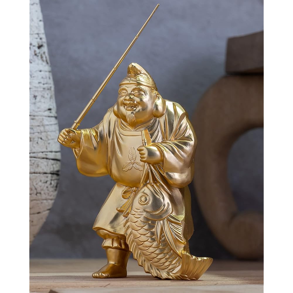 Seven Lucky Gods of Good Luck Ebisu (Gold plated/24K gold) Buddhist sculptor: Hideun Makita Original model_Buddha statue Ornament Takaoka copperware (Ebisu 7fg)