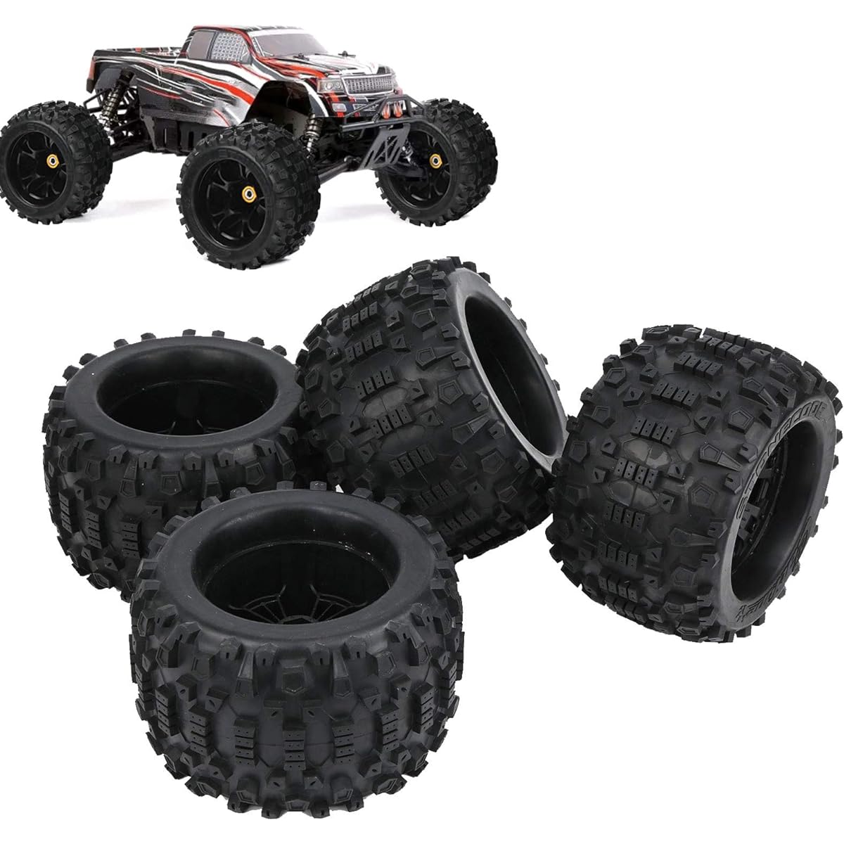RC Car Wheel Tires, Practical 1763g Strong and Durable RC Tires, RC Accessories Black for 1/8 Model Car 4pcs