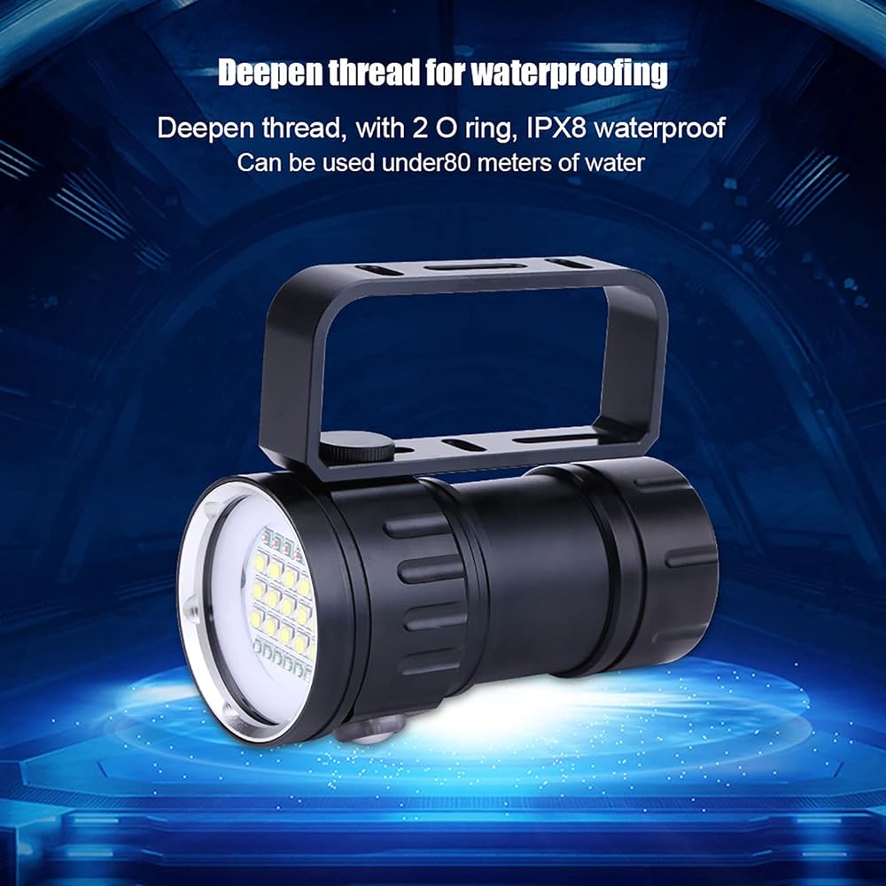 Underwater Diving Flashlight, 18000LM IP68 Waterproof Diving Light, 120° Super Wide Diving Photography Light, Battery Powered Lamp Light, Adjustable Brightness and Lighting Mode
