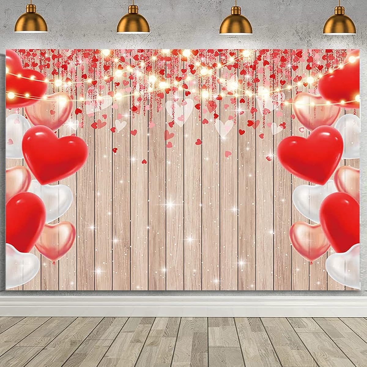AIBIIN Valentine's Day Photo Backdrop Rustic Wood Red Balloon Love Lovers Romantic Lovers Photography Background Mother's Day Wedding Bridal Shower Decoration Banner Vinyl 7x5ft