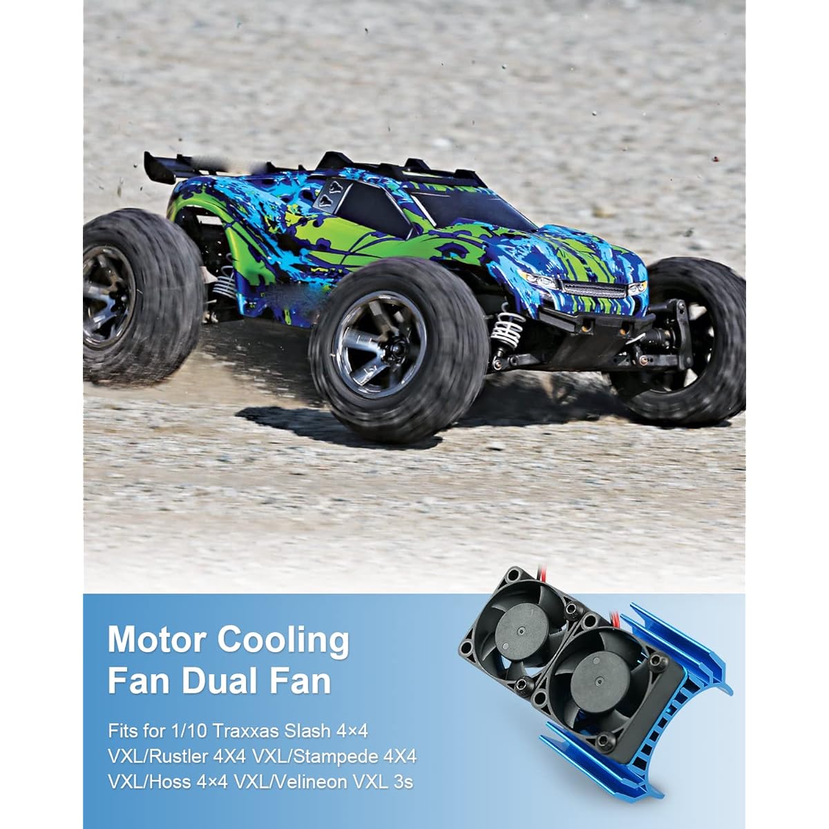 VXL-3s ESC Cooling Fan and Motor Dual Fan for Traxxas Slash 4x4 Stampede 4x4 Rustler 4x4 Blue