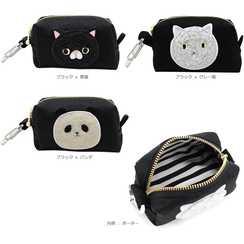 miwaki Golf Ball Case with Carabiner Golf Equipment Women's Men's Accessories Goods Handmade Cat Motif Patch Gray Black Made in Japan glf-W GRY-BK