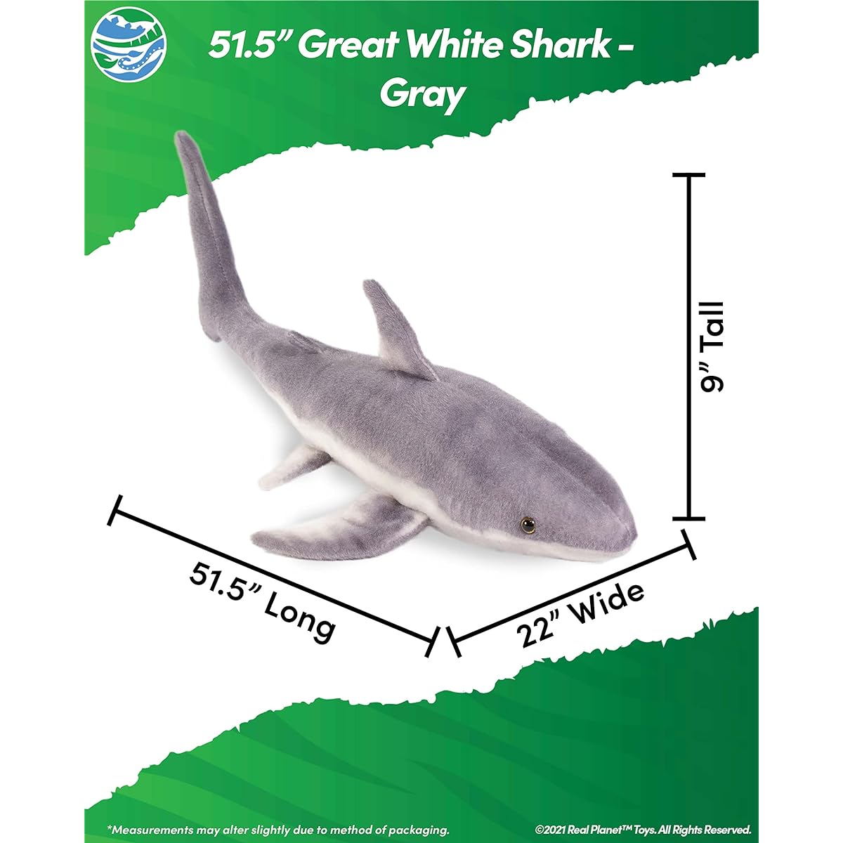 Real Planet Shark Stuffed Toy - Realistic Stuffed Animal Gift for Kids of All Ages Sea Creature Shark Stuffed Animal Christmas Birthday Present (Gray GW Shark, 51 inches)