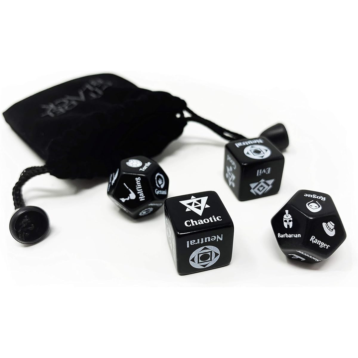 Citadel Black Character Random Dice Set - Randomize Class, Race and Alignment for Characters and NPCs for Dungeons & Dragons 5th Edition & Other Tabletop Roleplaying Games
