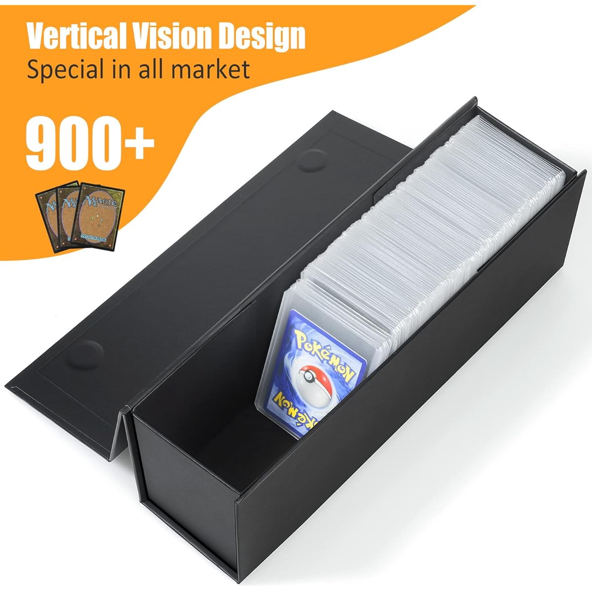Trading Card Storage Box Baseball Card Storage Box Holds Over 900 Sports Cards or 200 Top Loaders Fits Football Basketball Hockey Game Trading Cards 13x4x3 Inch Vertical Version 2 Pack