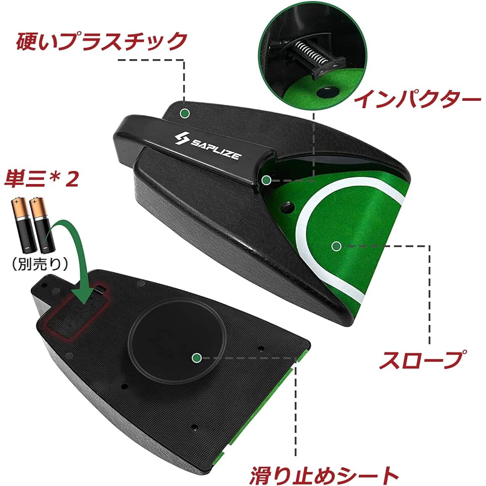 Saplize Golf Putter Practice Mat with Ball Marker and Automatic Ball Returner, Non-Slip, 50*305cm