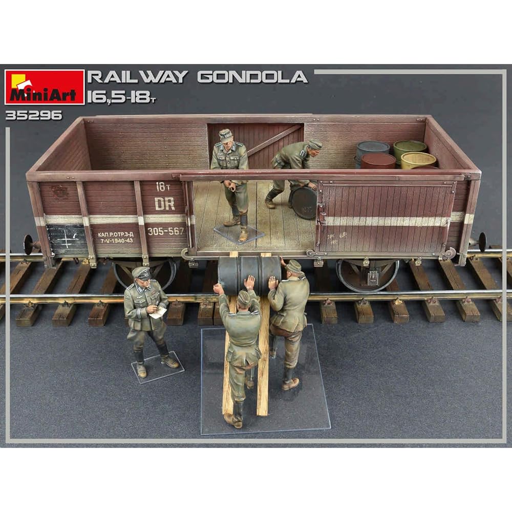 Miniart 1/35 German Army Gondola Freight Car 16.5-18t with 5 Soldiers Plastic Model MA35296