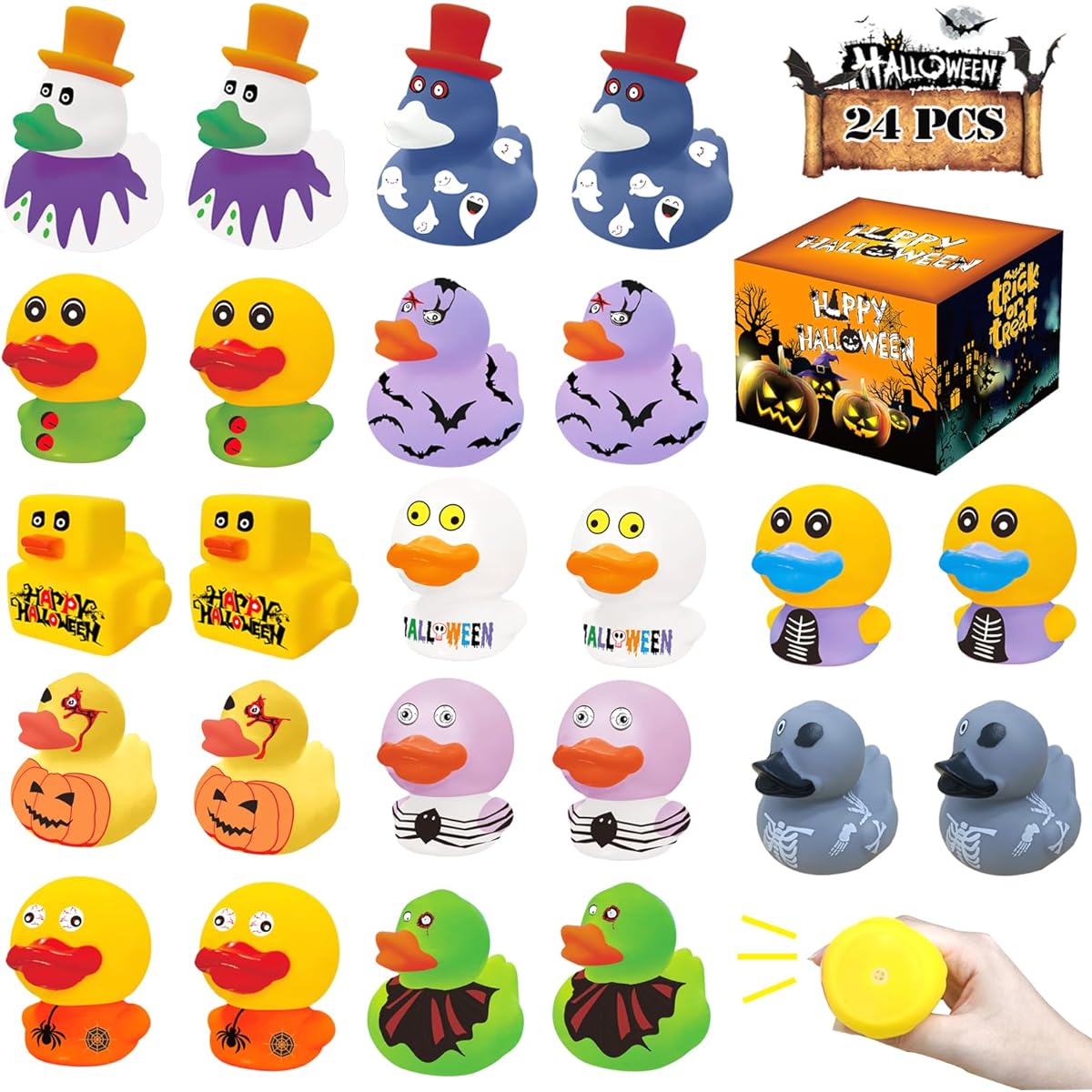 Rubber Ducks for Kids 24pcs 2 Inch Bath Toys Decoration Gifts for Boys Girls (Halloween Rubber Ducks)