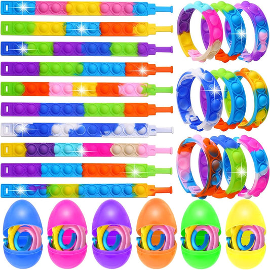 60pcs Pop Bracelets Fidget Toys Christmas Gifts for Kids Fidget Bracelets Wearable Push Pop Bubble Sensory Toys Stress Relief Finger Press Silicone Wristbands Christmas Stocking Gifts for Kids