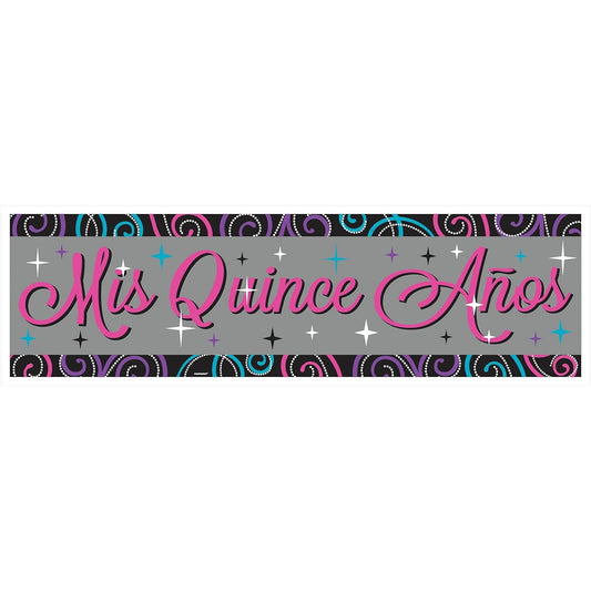 1 Elegant Mis Quince Años Giant Sign Banner Birthday Party Decoration, Multicolor, 65" x 20."