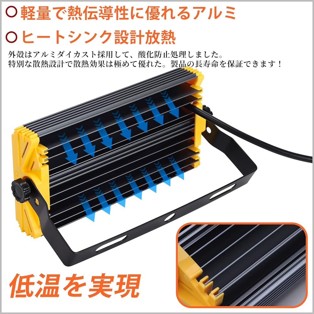 Maikading LED Floodlight 50W Work Light [Set of 2] 850W Equivalent 8000LM Thin Plug with 3m Cord PSE Compatible 360° Rotation Durable Energy Saving Warehouse Lighting Security Light Parking Lot Light Outdoor Work
