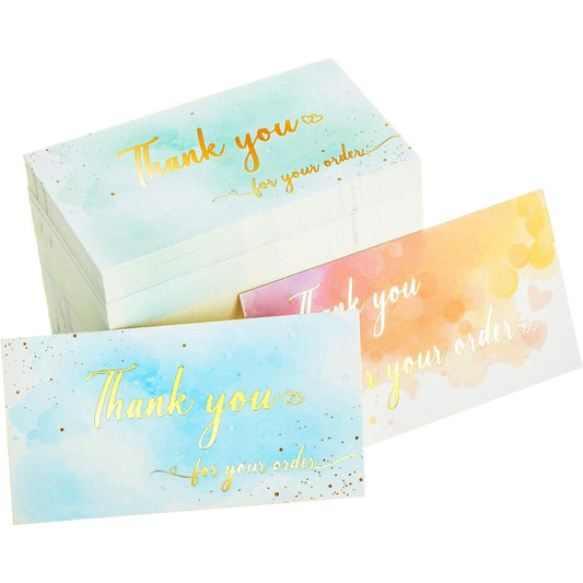 300pcs Thank You For Your Order Cards, Watercolor Support Small Business Customer Thank You Cards, Gold Foil Appreciation Note Cards for Online or Retail Store, Handmade Goods