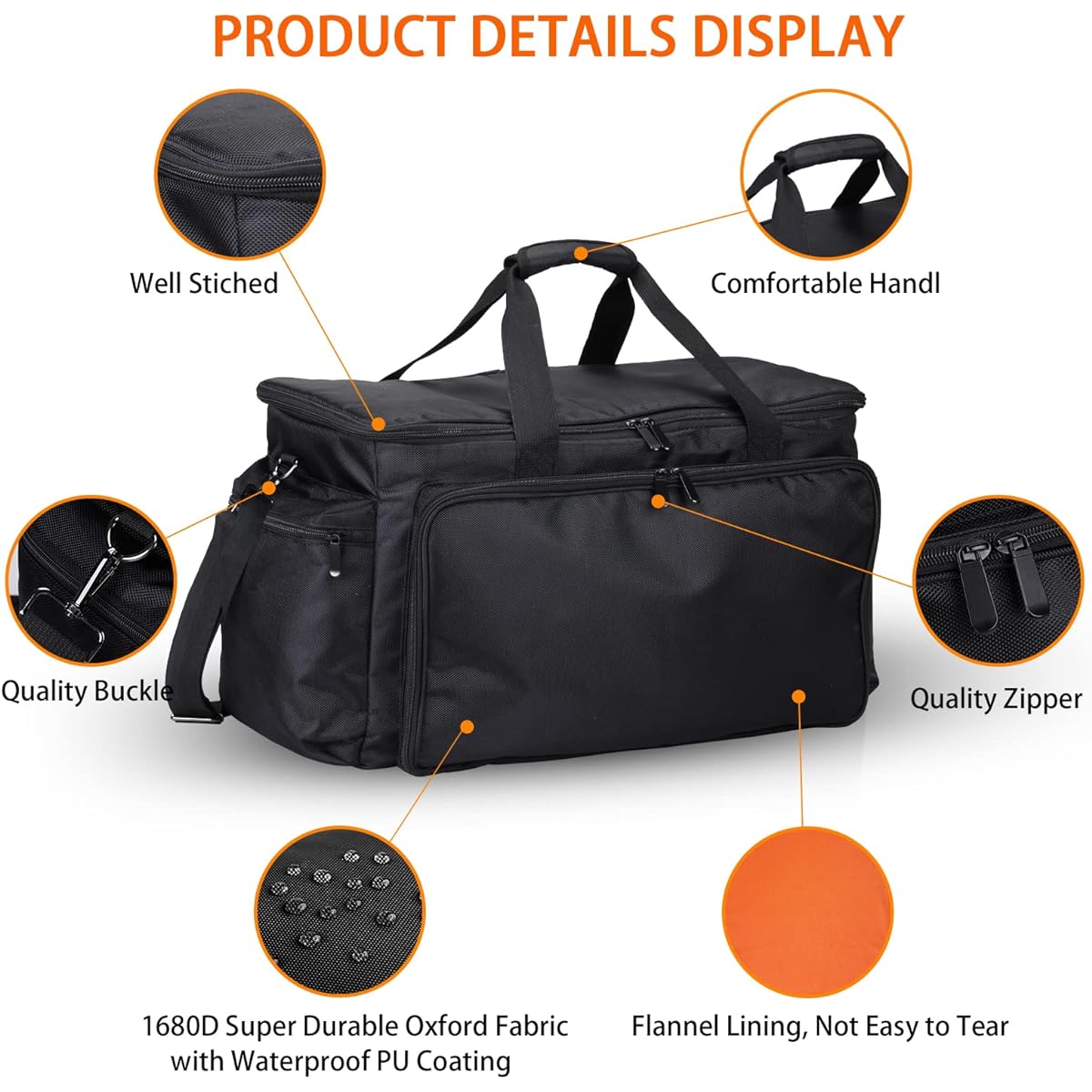 Large Height Gig Cable Bag with 9 Removable Dividers Heavy Duty 1680D Fabric DJ Equipment Case Musician Travel Gear Bag Waterproof Durable Soft Tear-Resistant Lining