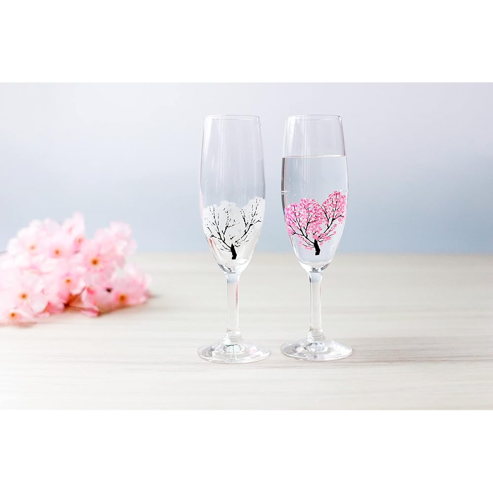 [Temperature as Design] Marumo Takagi Pottery Cooling Cherry Blossom Champagne Glass Pair Set Cherry Blossom Glass Spring Sake Cherry Blossom Viewing Gift Color Changes with Temperature Sparkling Champagne Sake Cheers Commemorative Gift Midyear Gift Cele