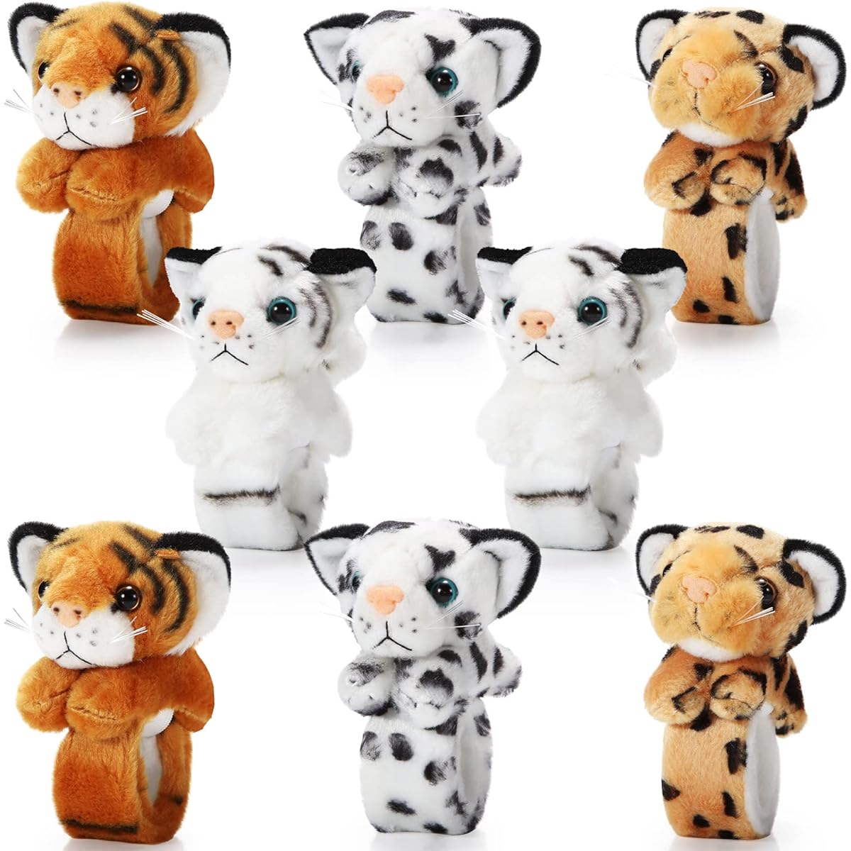 8pcs Animal Slap Bracelet Stuffed Animals for Kids Adorable Stuffed Slap Bracelet Girls Boys Birthday Party Favors Gift (Tiger and Leopard)
