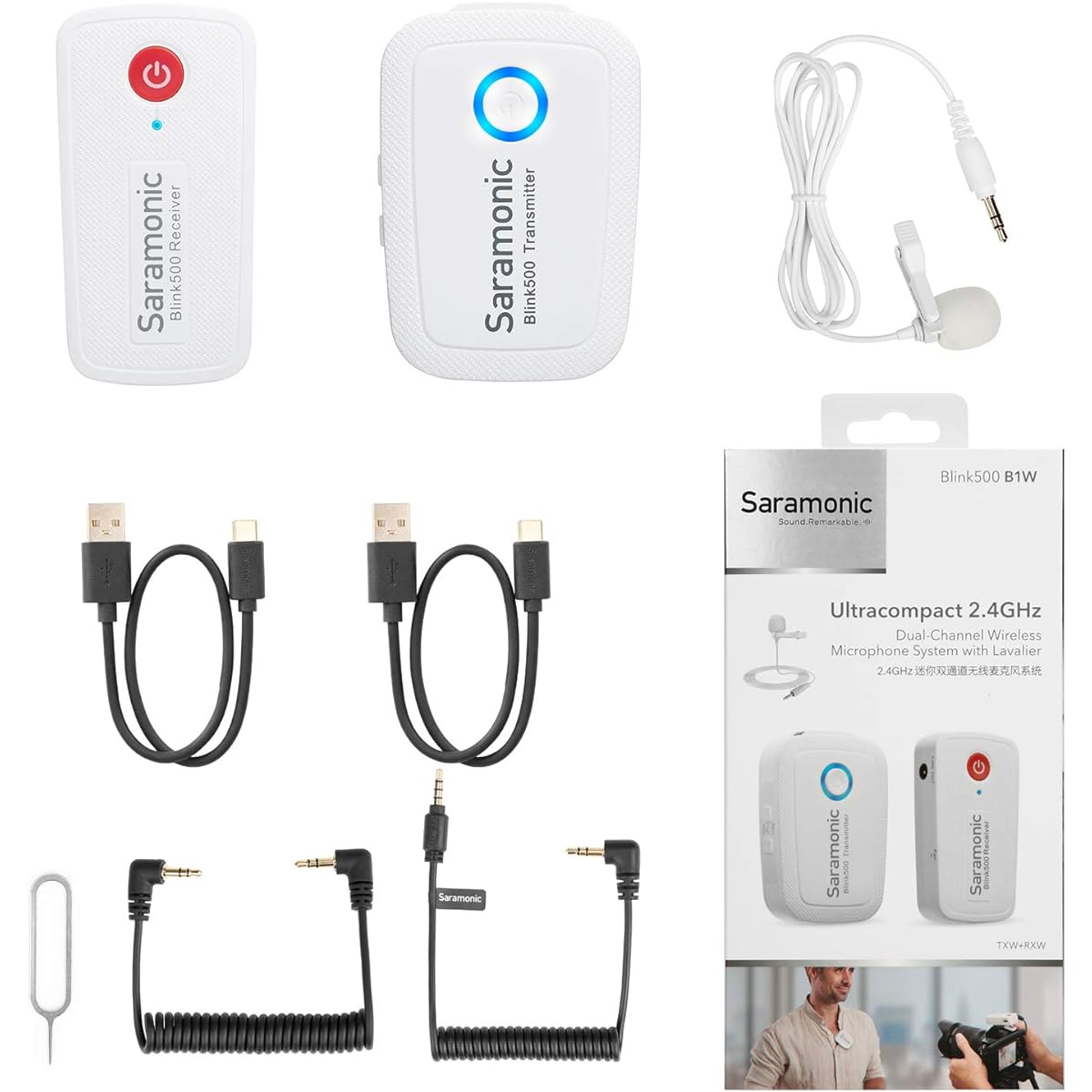 Saramonic Blink500 B1W Wireless Lavalier Microphone System (3.5mm-White, TX-RX)