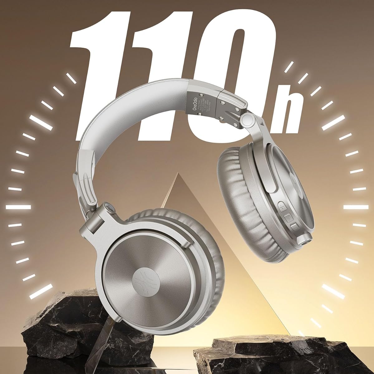 Bluetooth Over Ear - Wireless/Wired 110 Hrs Stereo Sound Bluetooth Foldable Headsets with Deep Bass 50mm Neodymium Drivers for PC/Phone - Studio Wireless Pro C, Champagne Gold