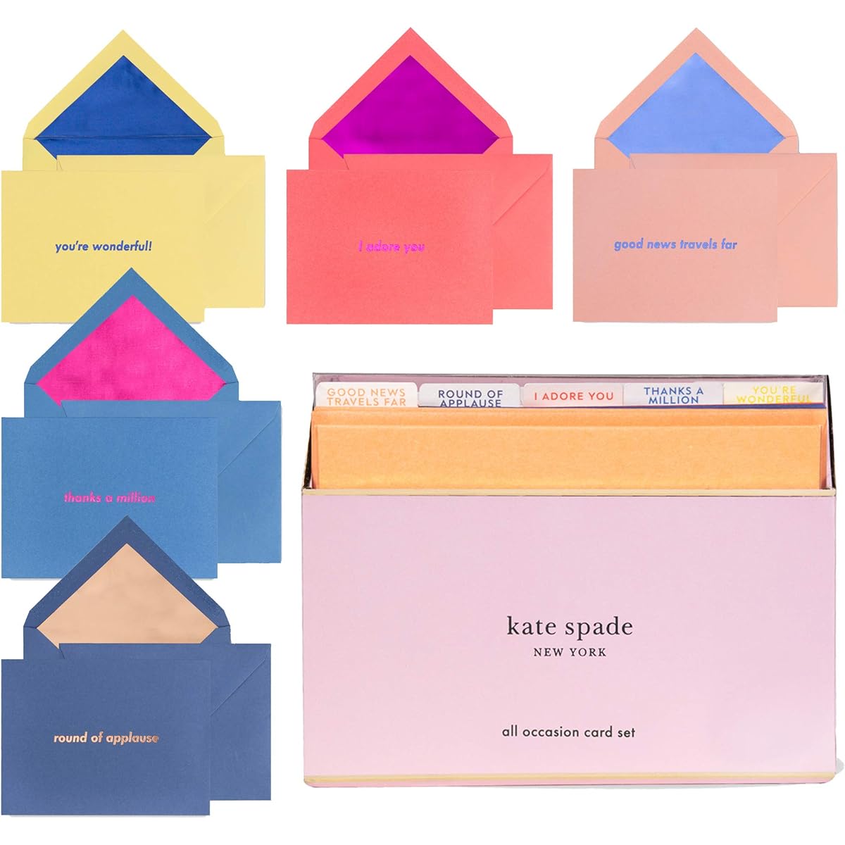 Kate Spade New York Versatile Card Set Stationery Set 15 Greeting Cards with Blank Inside and Lined Envelopes Multi-Assorted