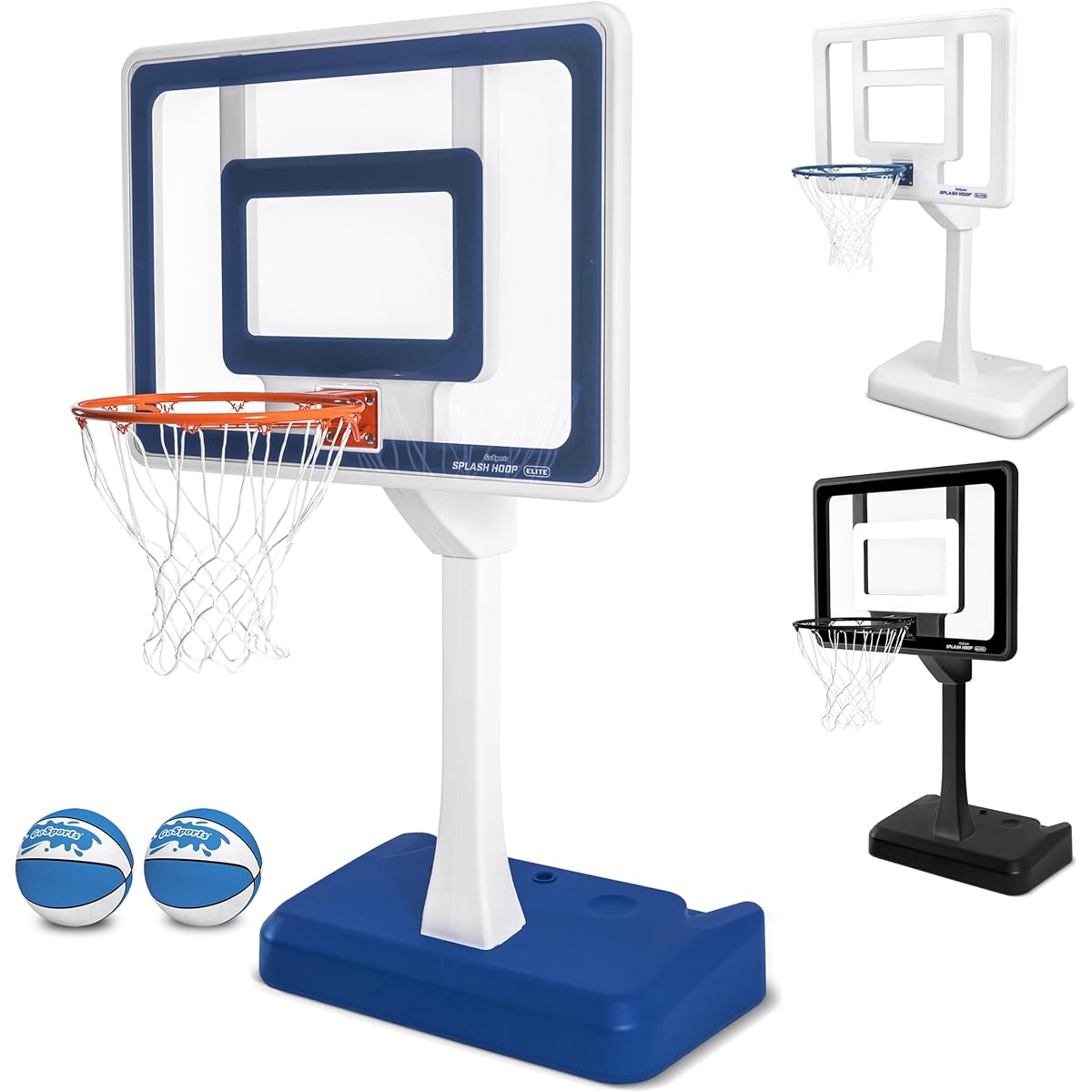 GoSports Deck Mounted Splash Hoop Elite In-Ground Pool Basketball Game with Regulation Rim, 2 Basketballs and Pump Included - Choose Your Style