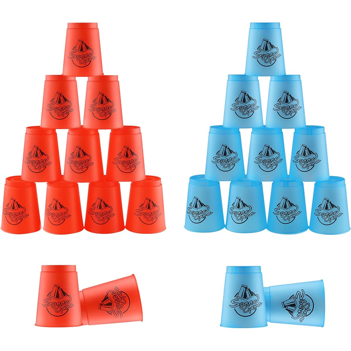 VIKEDIWZL Stacking Cup Game, 24 Pcs Cup Stacking Set, Quick Stack Cups, 15 Ways Stack Ways, Speed Sports Stacking Cups, Speed Training Game for Travel Party Challenge Competition, with Carry Bag (Blue+Red)