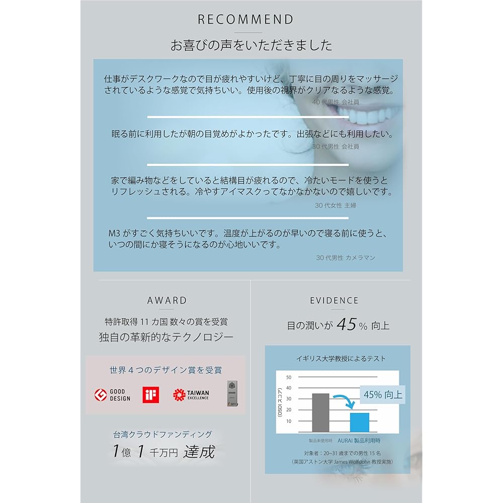 Eye Warmer Hot Eye Mask AURAI Vision Plus Vision Plus Water Eye Mask [A new sensation of eye care with patented water vibration. Heating and cooling in one] Relaxation, rest, icing, 3D vibration, water flow, eye care, hot and cold model