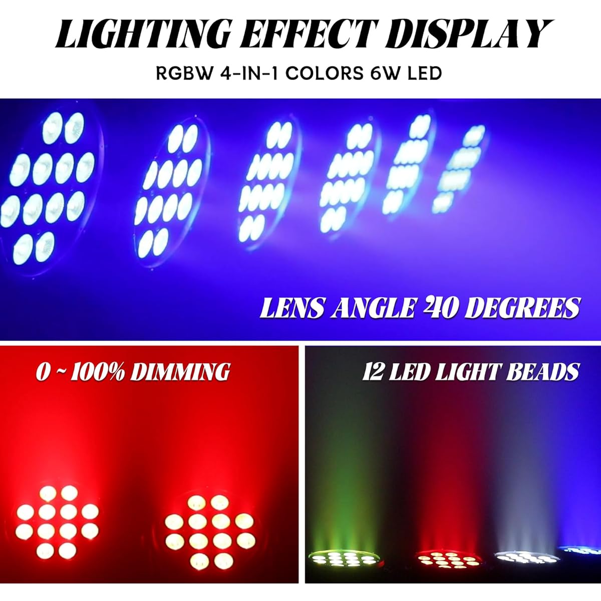 Par Lights for Stage Lighting 12 LED Par Can DJ Light RGBW Mixed Effect Sound Activation Fade Flash Strobe DMX Lighting for Event Party Show Wedding Festival Bar