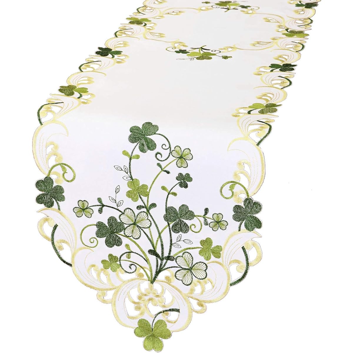 Simhomsen Embroidered Irish Clover St. Patrick's Day Table Runner with Spring Shamrock Decorations (14 x 89 inches)