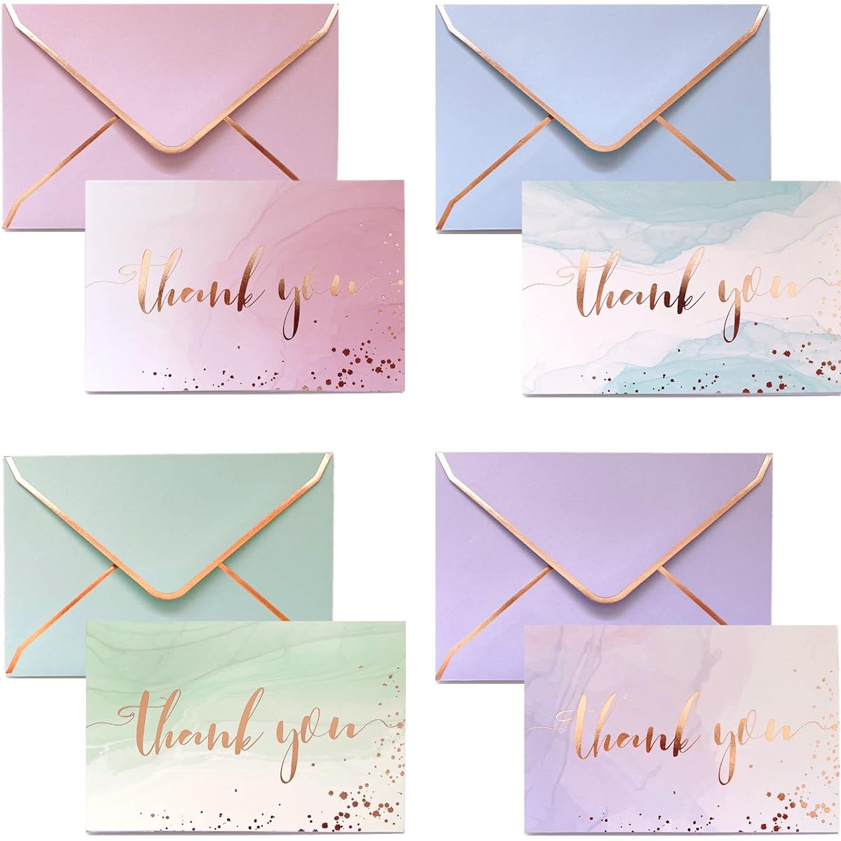 Watercolor Thank You Cards with Envelopes - 36 Pack - Heavyweight Rose Gold Thank You Notes 4x6 Inch Baby Shower Thank You Cards, Wedding Thank You Cards, Small Business, Funerals, Bridal Shower