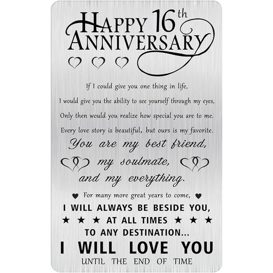 Alotozo 16th Anniversary Card Gift for Husband 16th Wedding Anniversary Engraved Wallet Card Gift Boyfriend Men